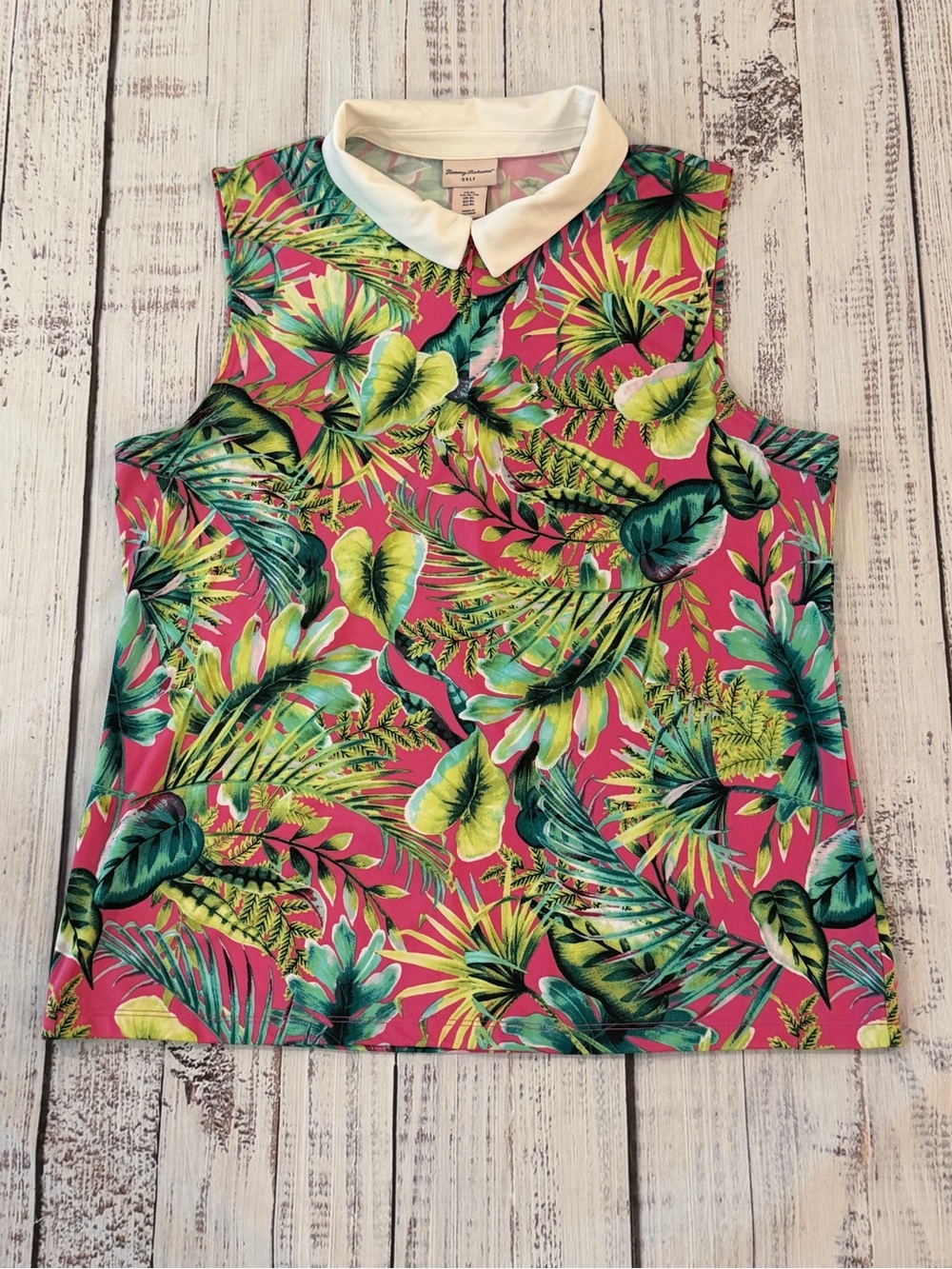 Tommy Bahama Golf~ Floral Print Sleeveless Active Shirt Womens XL Hawaiian Palm